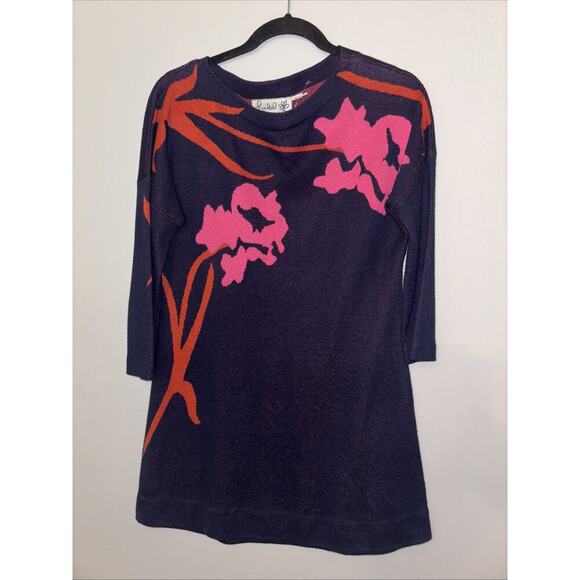 Anthropologie XS Field Flower Navy Megara Floral Knit Pullover Sweater Tunic Top - Picture 1 of 6